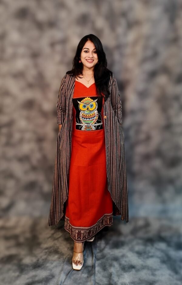 Cotton overlay dress with hand painting - Owl - Image 2
