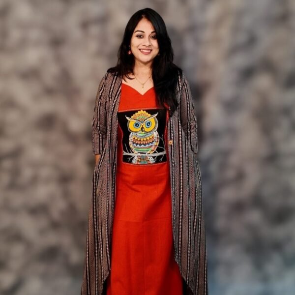 Cotton overlay dress with hand painting - Owl