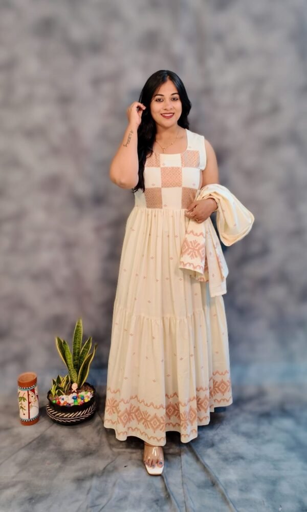 Handwoven Jamdani Cotton Dress with Jacket - Image 2