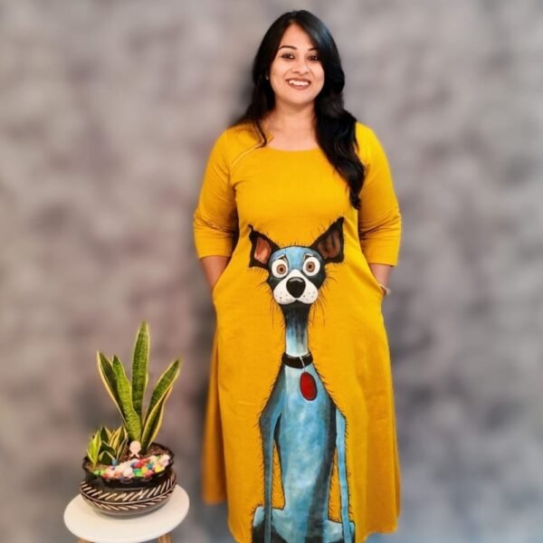 Cotton Dress Quirky Dog Hand Painted