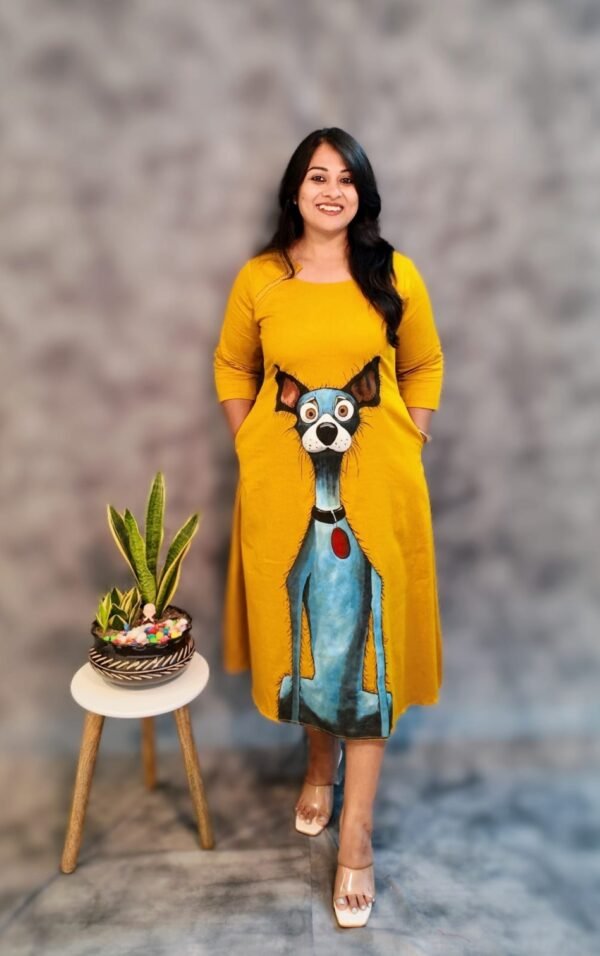 Cotton Dress Quirky Dog Hand Painted - Image 2