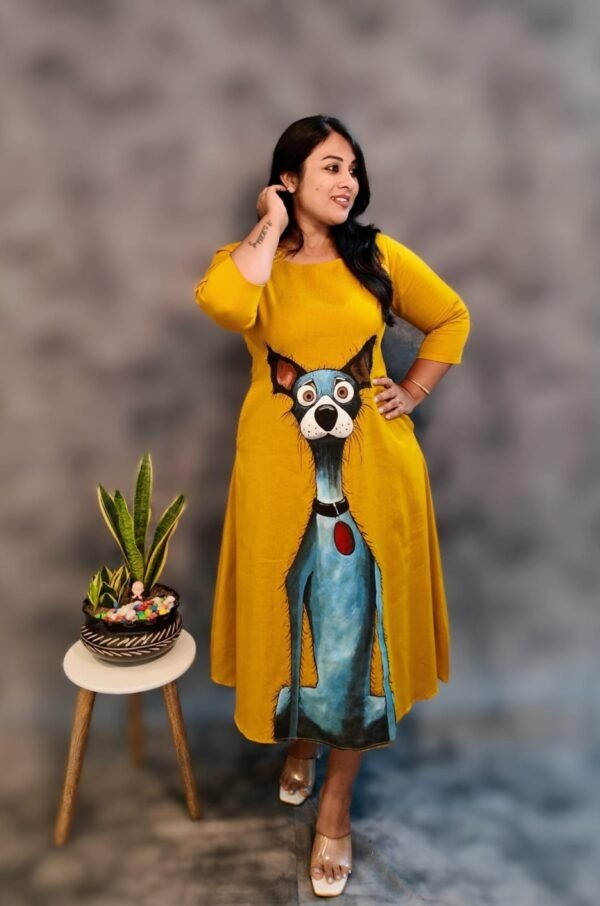 Cotton Dress Quirky Dog Hand Painted - Image 3