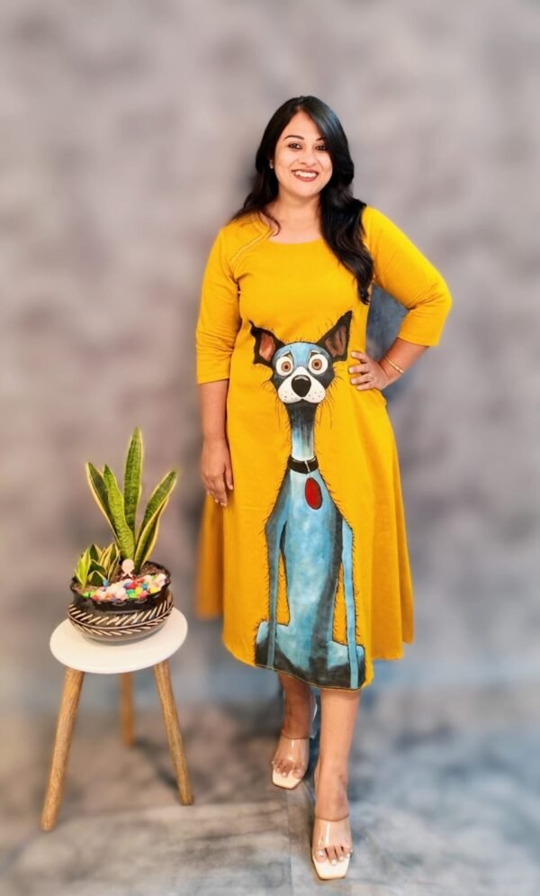 Cotton Dress Quirky Dog Hand Painted - Image 4