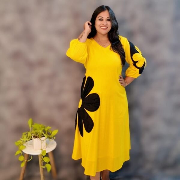 Vibrant Cotton Dress with Applique Work