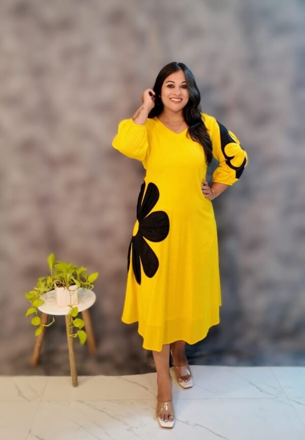 Vibrant Cotton Dress with Applique Work - Image 2