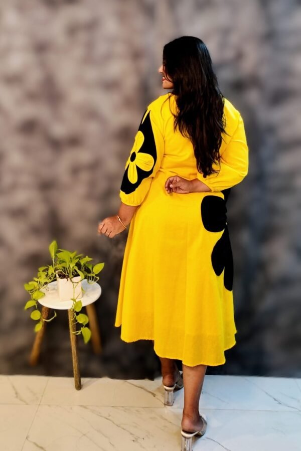 Vibrant Cotton Dress with Applique Work - Image 3