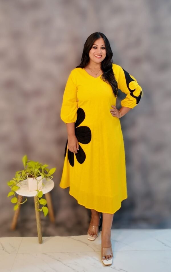 Vibrant Cotton Dress with Applique Work - Image 4