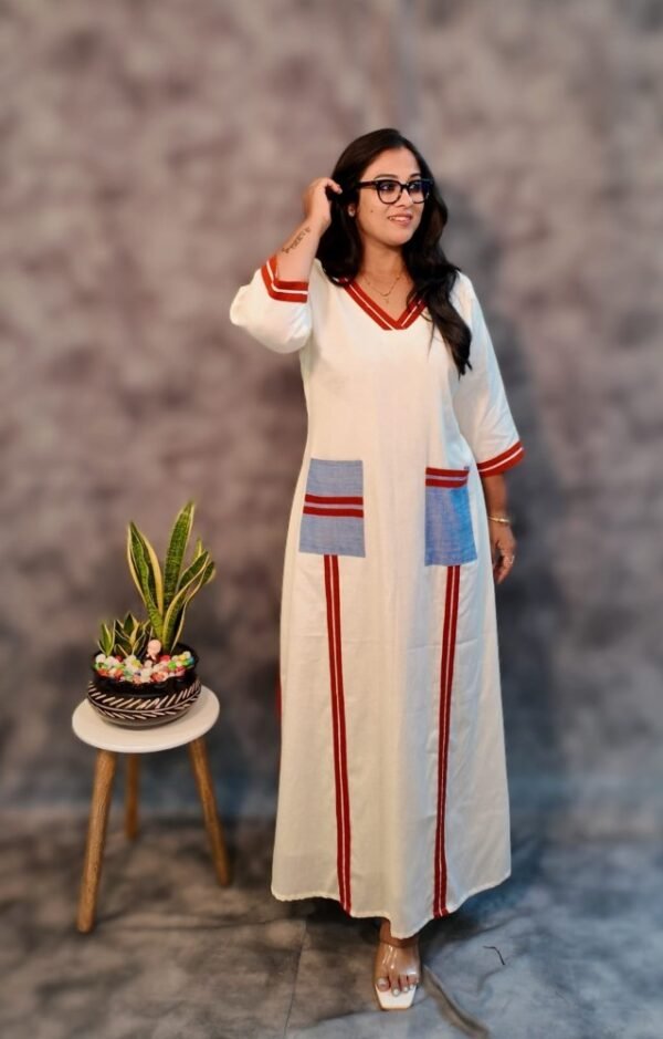 White Stripe Cotton Dress - Image 2