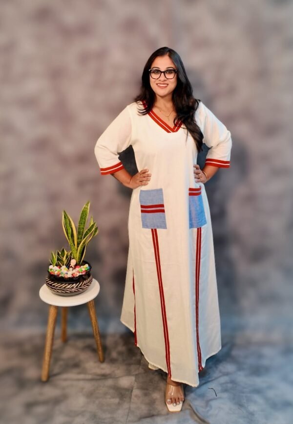 White Stripe Cotton Dress - Image 4