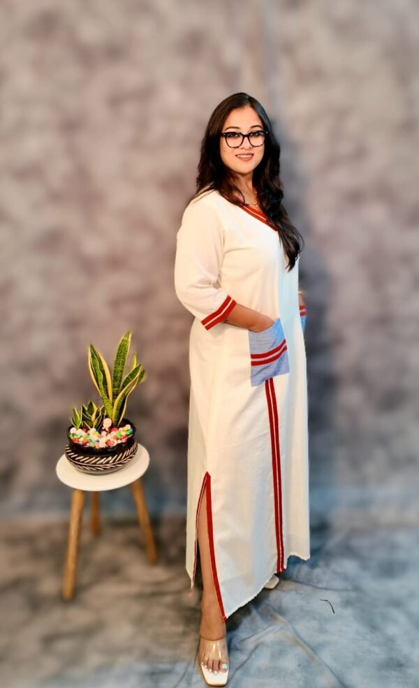 White Stripe Cotton Dress - Image 5