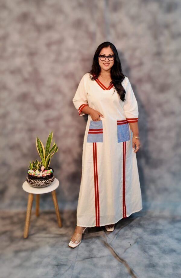 White Stripe Cotton Dress - Image 6