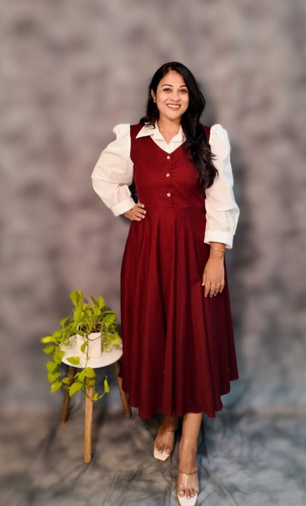 Burgundy Pinafore dress - Image 2