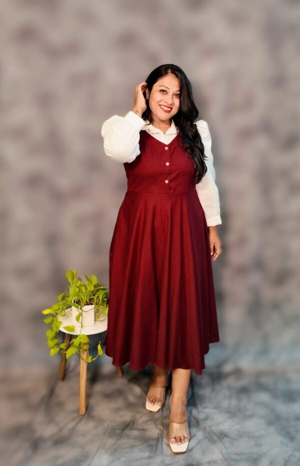 Burgundy Pinafore dress - Image 3