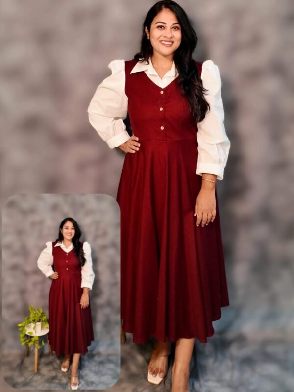 Burgundy Pinafore dress - Image 4