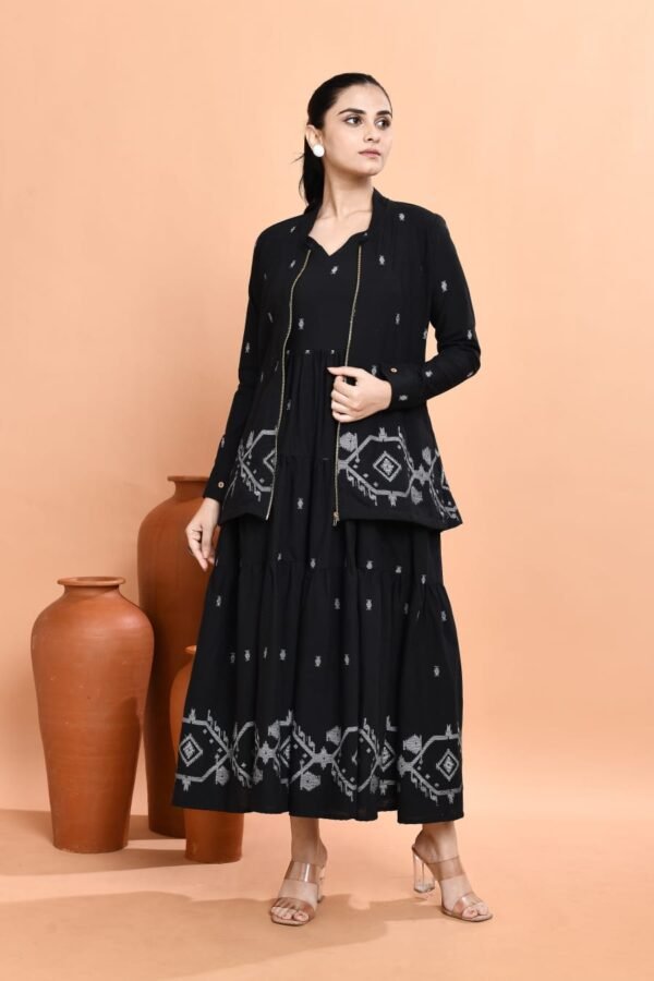 Elegant Black Jamdani Jacket & Dress Set - Image 2