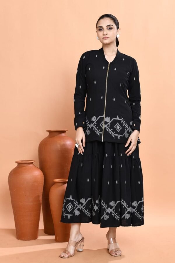Elegant Black Jamdani Jacket & Dress Set - Image 3