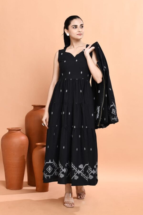 Elegant Black Jamdani Jacket & Dress Set - Image 4