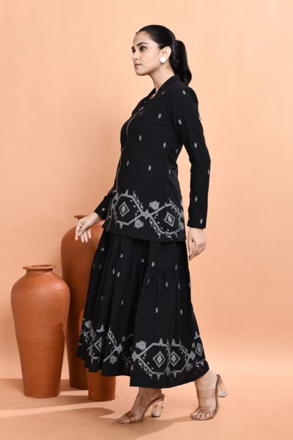 Elegant Black Jamdani Jacket & Dress Set - Image 6