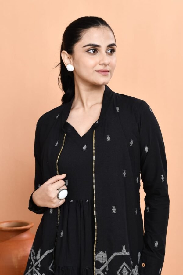 Elegant Black Jamdani Jacket & Dress Set - Image 7