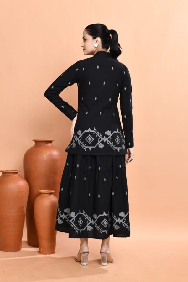 Elegant Black Jamdani Jacket & Dress Set - Image 8