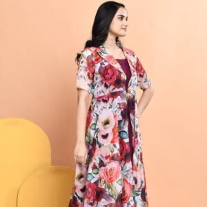 Elegant Cotton Dress with Floral Organza Jacket