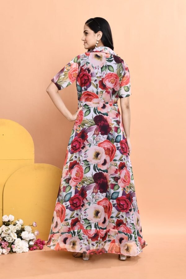 Elegant Cotton Dress with Floral Organza Jacket - Image 5