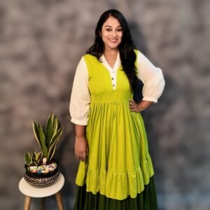 Lime & Green Layered Cotton Dress with Lining