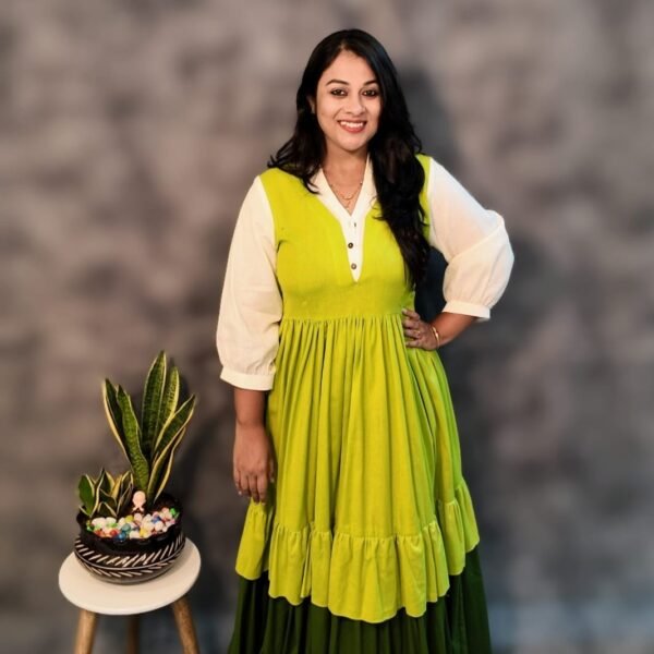 Lime & Green Layered Cotton Dress with Lining