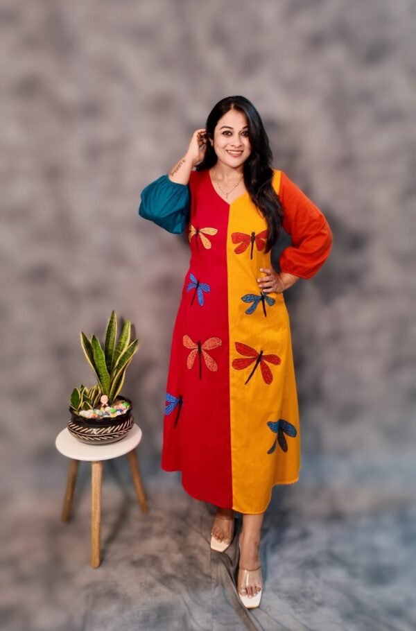 Vibrant Elegance in Hand-Painted Cotton - Image 3