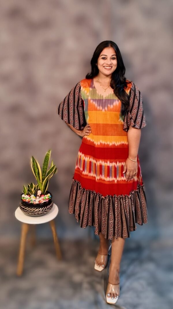 Gamcha & Ajrakh Fusion Dress - Image 2