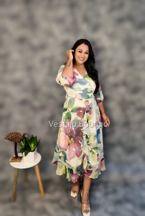 Georgette Wrap-Style Fit & Flare Dress - Image 2