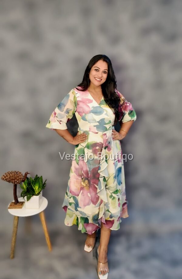 Georgette Wrap-Style Fit & Flare Dress - Image 3