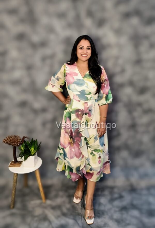 Georgette Wrap-Style Fit & Flare Dress - Image 4