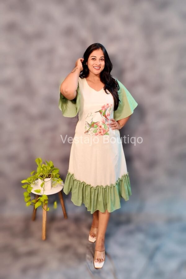 Hand-Painted Cotton Dress with Lining - Image 2