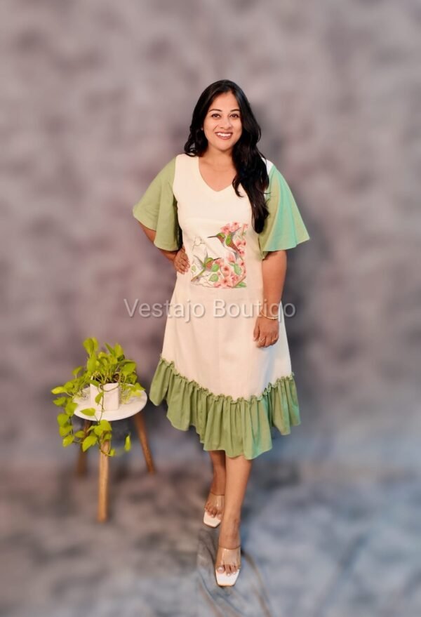 Hand-Painted Cotton Dress with Lining - Image 3