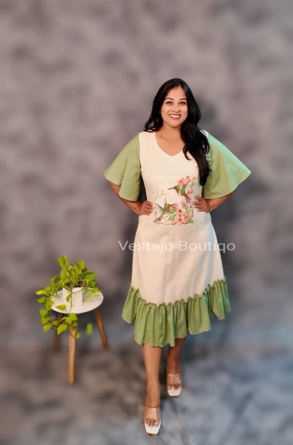 Hand-Painted Cotton Dress with Lining - Image 4