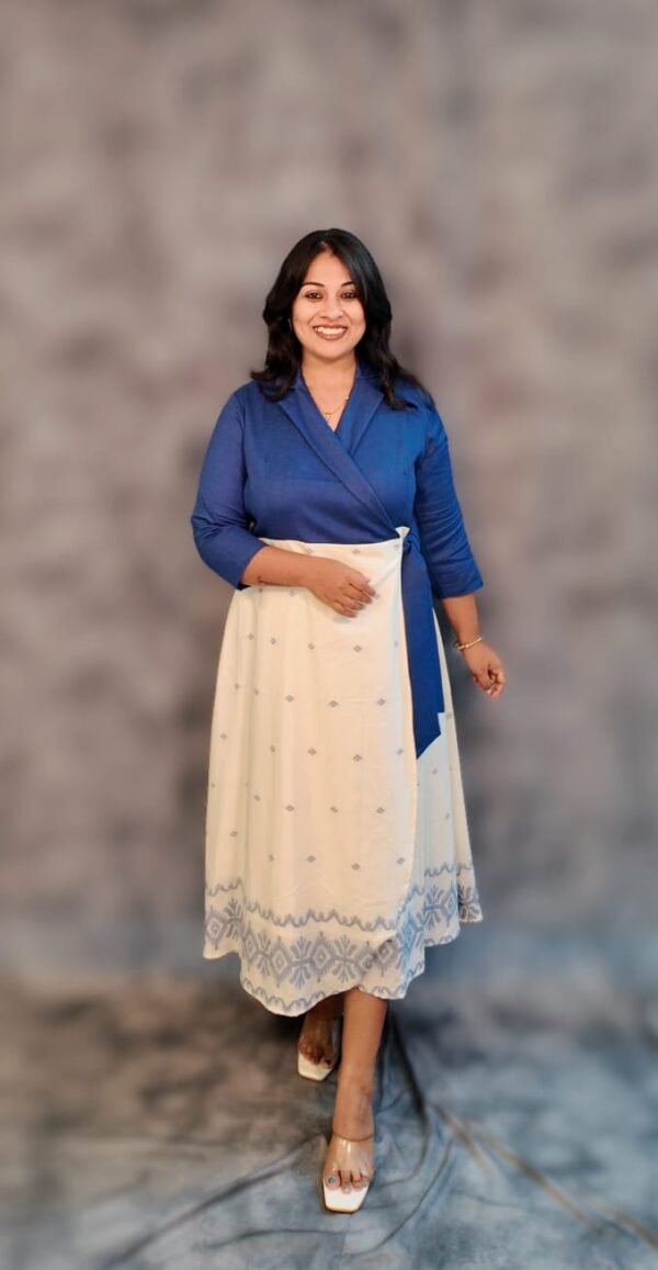 Neel Tara – Jamdani Cotton Fusion Wrap Dress - Image 3