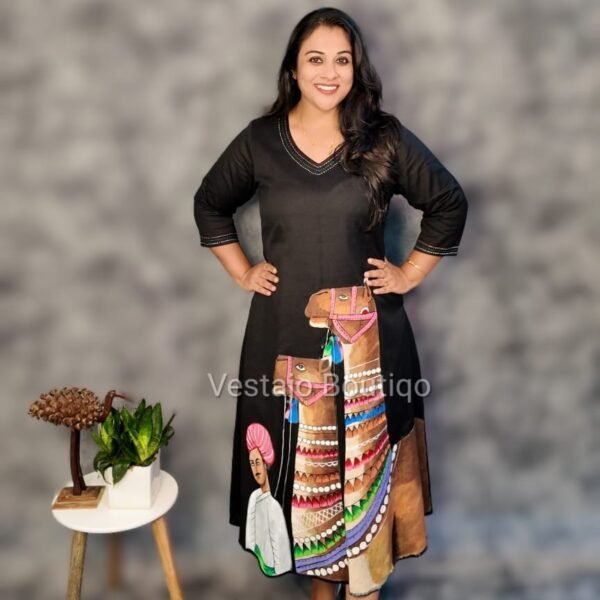 Rajasthani Majesty – Hand-Painted Cotton Dress