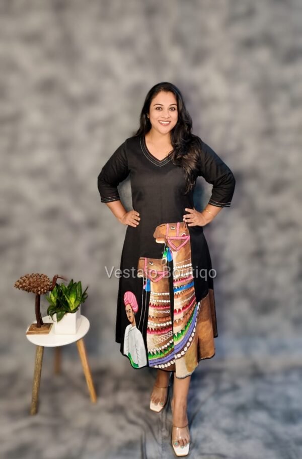 Rajasthani Majesty – Hand-Painted Cotton Dress - Image 2