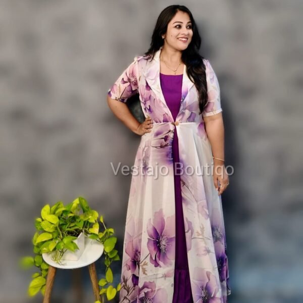 Lavender Bloom – Organza Jacket with Cotton Maxi Dress