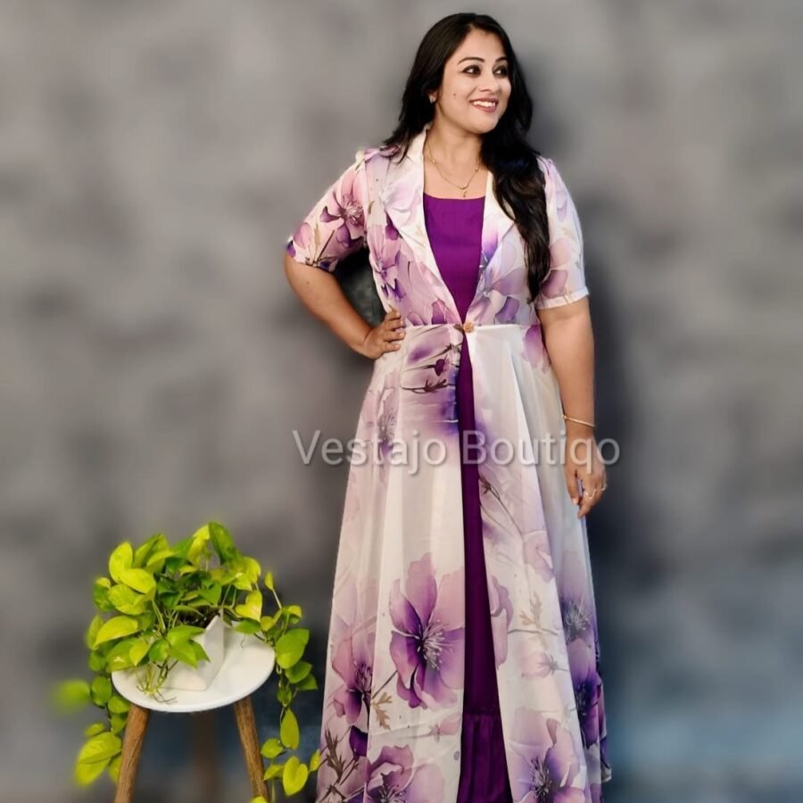 Lavender Bloom – Organza Jacket with Cotton Maxi Dress