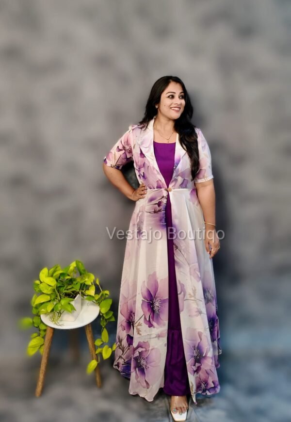 Lavender Bloom – Organza Jacket with Cotton Maxi Dress - Image 2