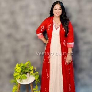 Ma Durga Embroidered Cotton Maxi Dress with Jacket