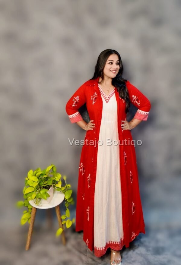 Ma Durga Embroidered Cotton Maxi Dress with Jacket - Image 3