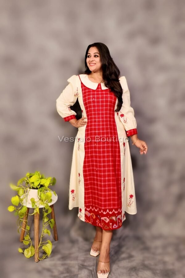 🌟✨Red Jamdani Fusion Cotton Dress🌟✨ - Image 2