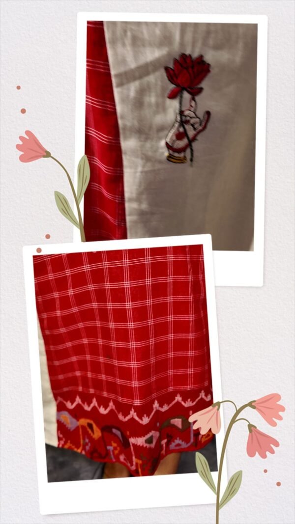 🌟✨Red Jamdani Fusion Cotton Dress🌟✨ - Image 4