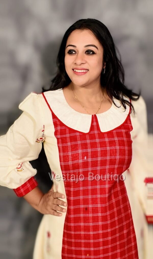 🌟✨Red Jamdani Fusion Cotton Dress🌟✨ - Image 5
