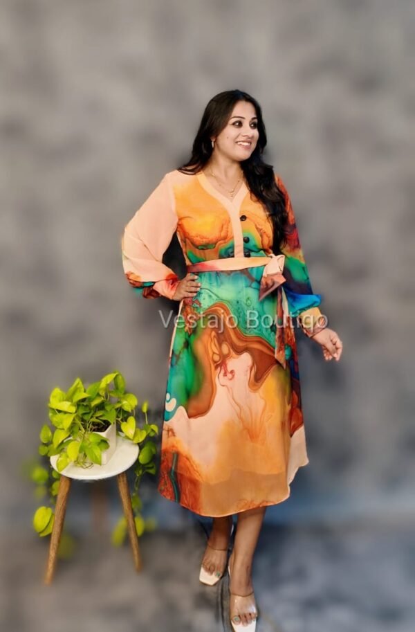 Sunset Swirl Georgette Midi Dress - Image 3