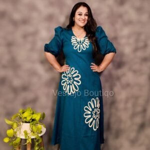 Teal Cotton Applique Dress
