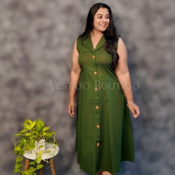 Mira Olive Cotton Dress with Mustard Jamdani Woven Long Jacket